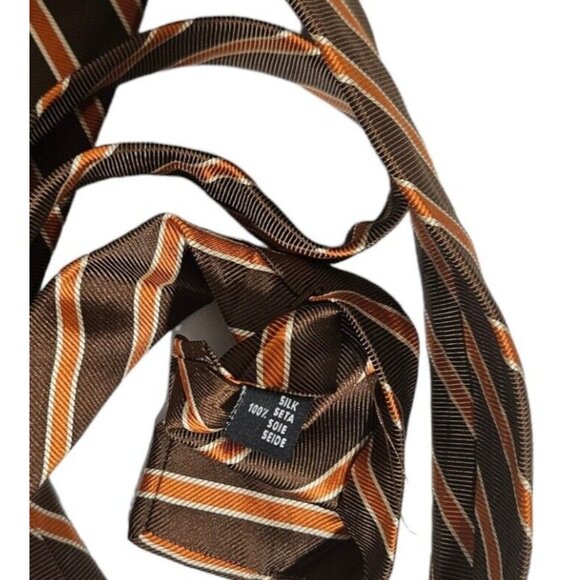 BARBA 7fold Men's 100% Silk Necktie LUXURY Tie Brown Striped W:3.7" EUC - Picture 3 of 7